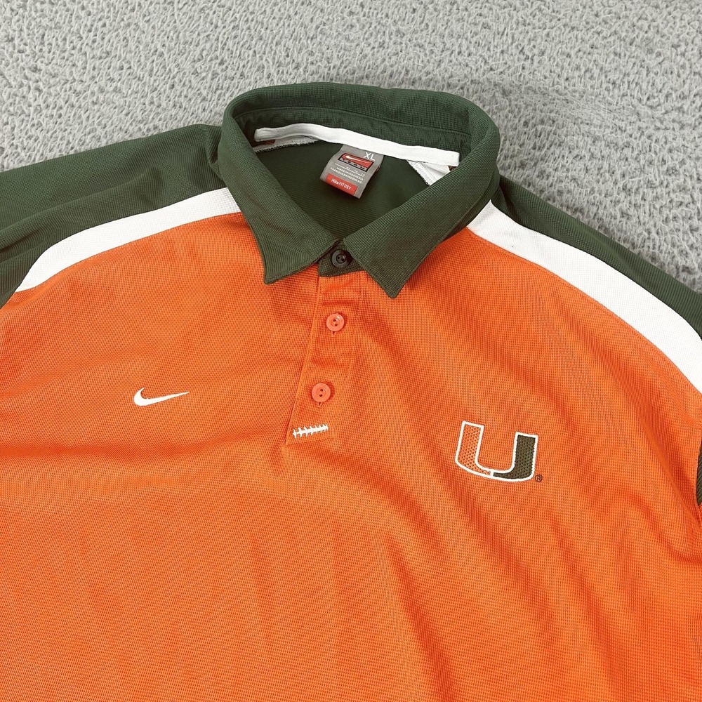 Miami Hurricanes Shirt Mens XL Orange Green NCAA Football Nike FitDry Polo